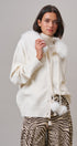 Faux Fur Hood Pom Pom Cardigan Wool Blend in Baby Blue in IVORY - Women's Cardigans & Shrugs | Urban Daizy