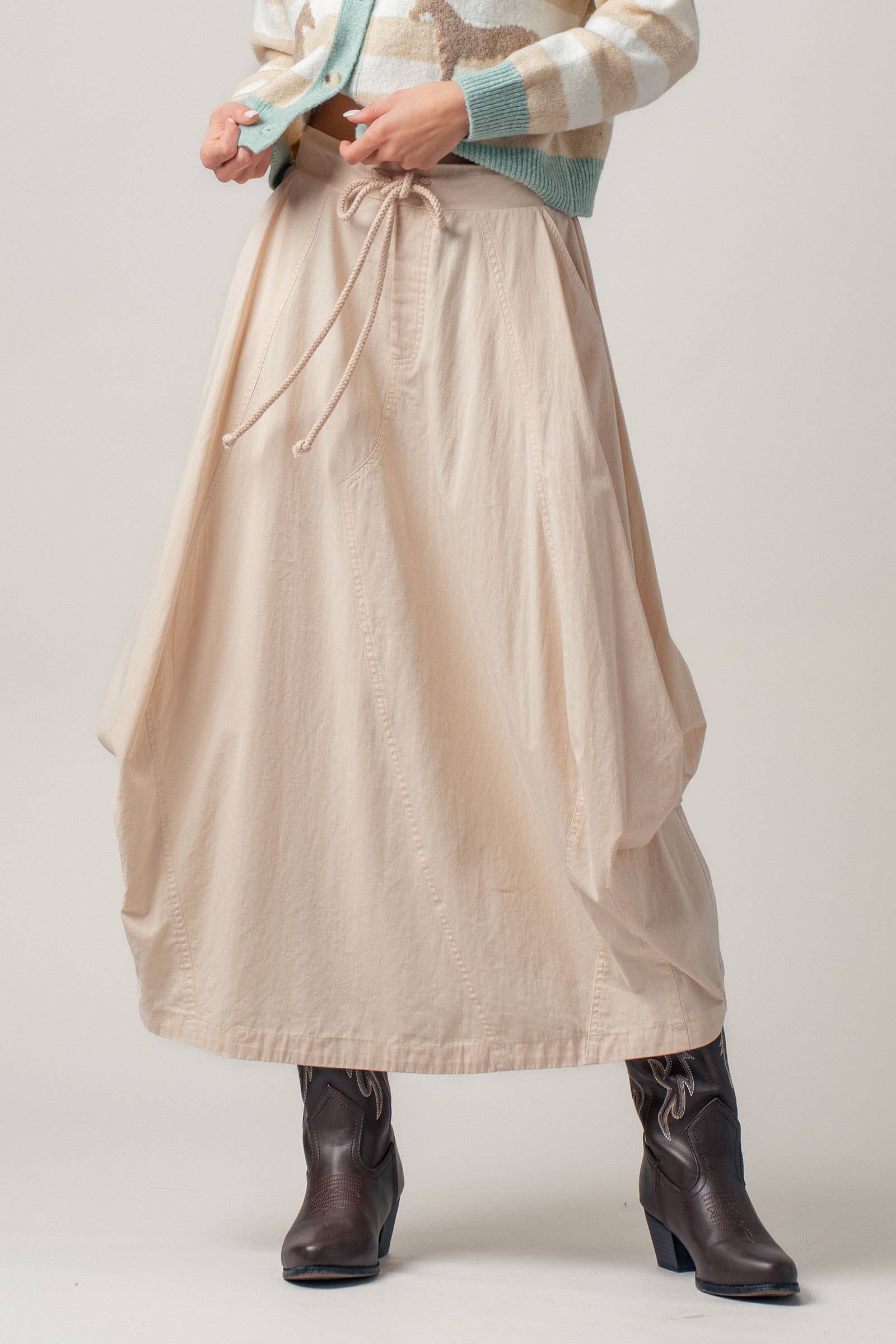 Balloon Hem Drawstring Maxi Skirt