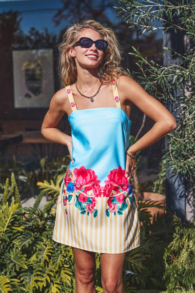 Floral & Stripe Mixed Print Satin Mini Dress