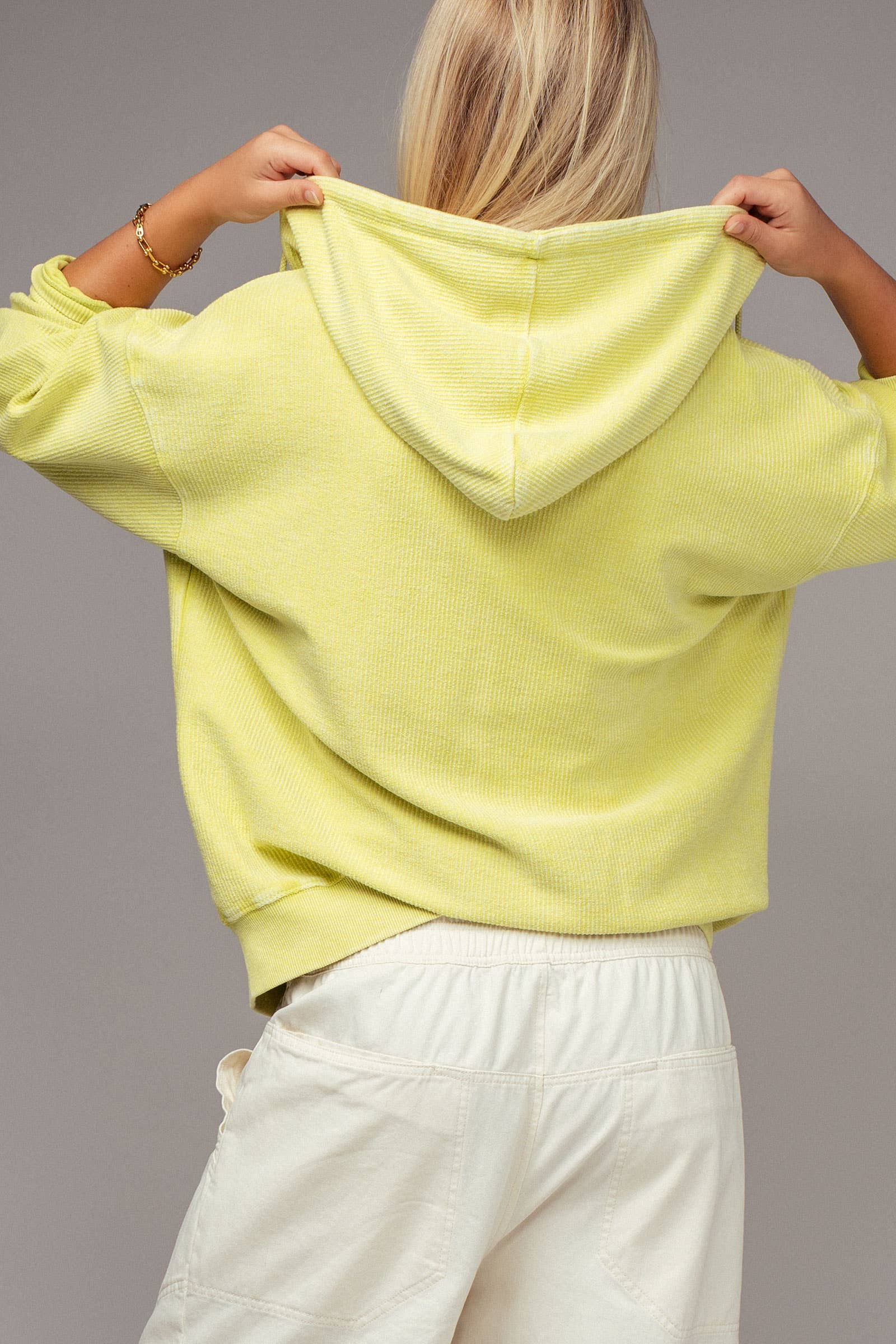 Urban Daizy Oversized Ribbed Dolman Sleeve Hoodie Cream Hoodie - Women's (UDZ-KN-00313) – alternate view 24