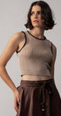 Urban Daizy Scalloped Ribbed Knit Crop Top Khaki Knit Top - Women's (UDZ-TP-00809) – alternate view 2