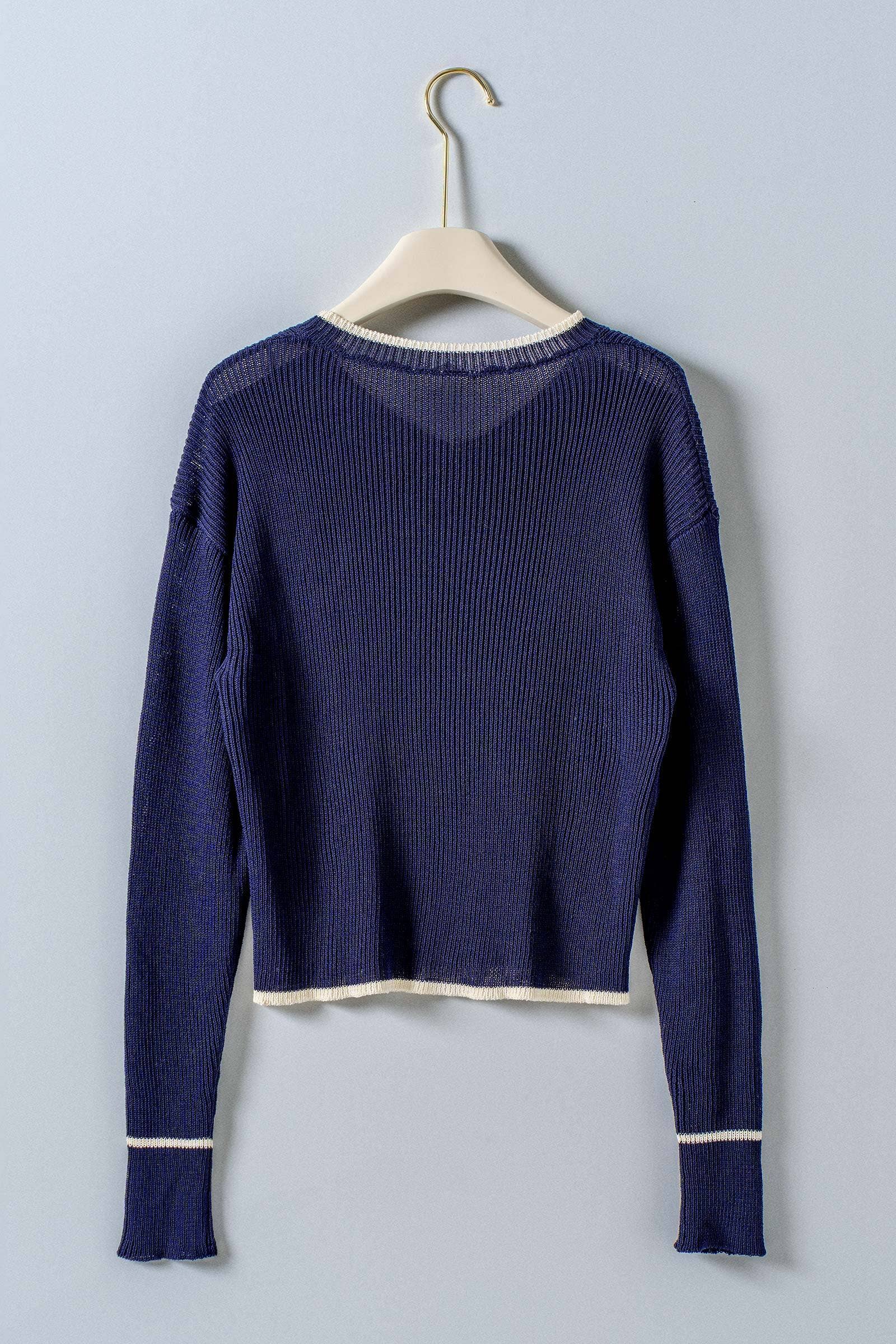 Urban Daizy Nautical Anchor V-Neck Knit Top Contrast Trim Navy Knit Top - Women's (UDZ-TP-01048) – alternate view 3