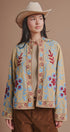 Embroidered Corduroy Jacket with Folk Floral Scroll in KHAKI - Women's Jackets & Blazers | Urban Daizy
