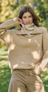 Wool Blend Half Zip Sweater with Double Collar in CAMEL - Women's Sweaters | Urban Daizy
