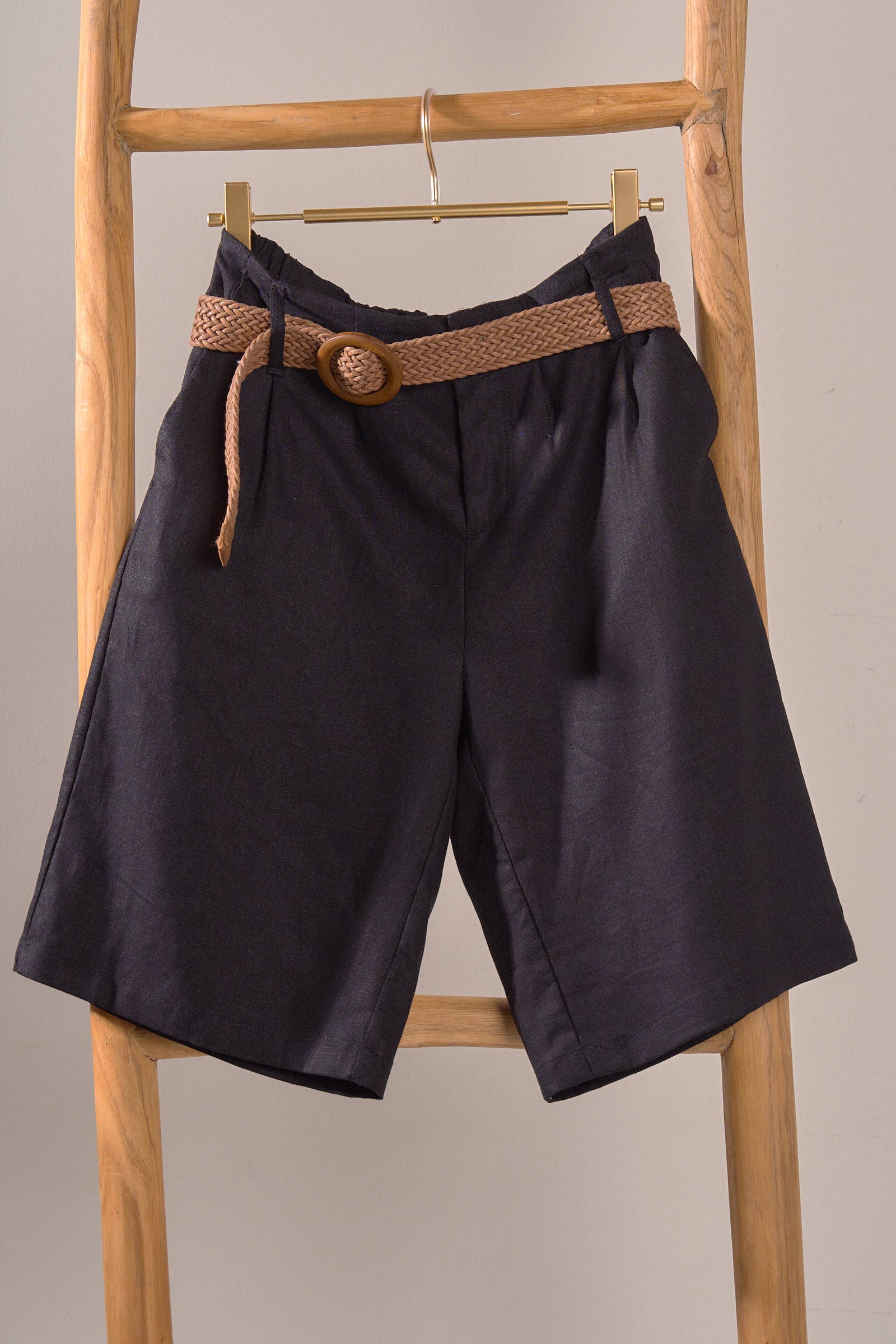 Linen Blend Belted Bermuda Shorts
