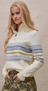 Fair Isle Quarter Zip Sweater Wool Blend with Leather Pull T in IVORY - Women's Cardigans & Shrugs | Urban Daizy
