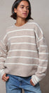 Cloud Nine Fuzzy Stripe Sweater in IVORY BEIGE - Women's Sweaters | Urban Daizy