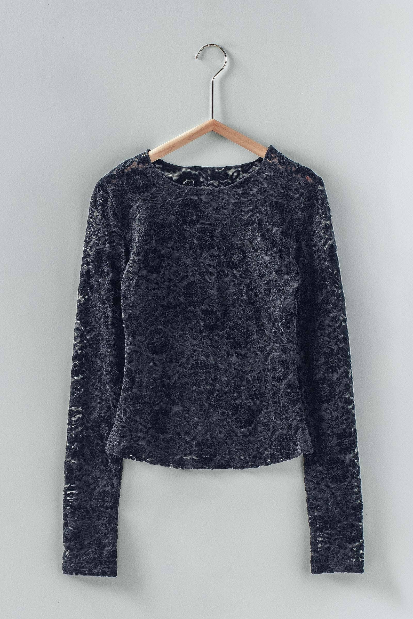 Sheer Floral Lace Long Sleeve Layering Top