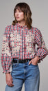 Floral Embroidered Gingham Blouse in Romantic Prairie Style in RED/NAVY - Women's Graphic T-shirts | Urban Daizy