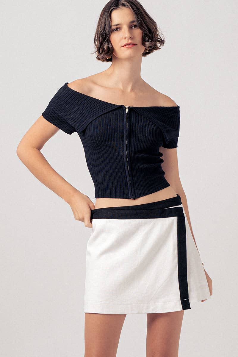 Urban Daizy Asymmetric Waistband Contrast Mini Skirt Black Skirt - Women's (UDZ-SK-00126) – alternate view 9