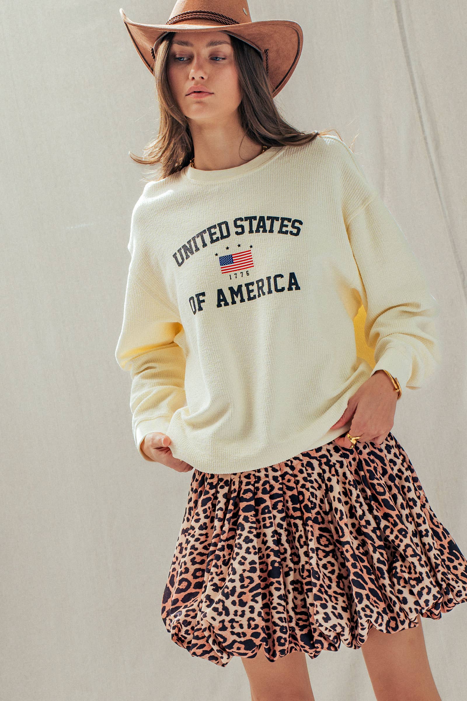 Urban Daizy United States 1776 Waffle Knit Cotton Pullover Peach Graphic Sweatshirt - Women's (TNTP3994) – alternate view 10
