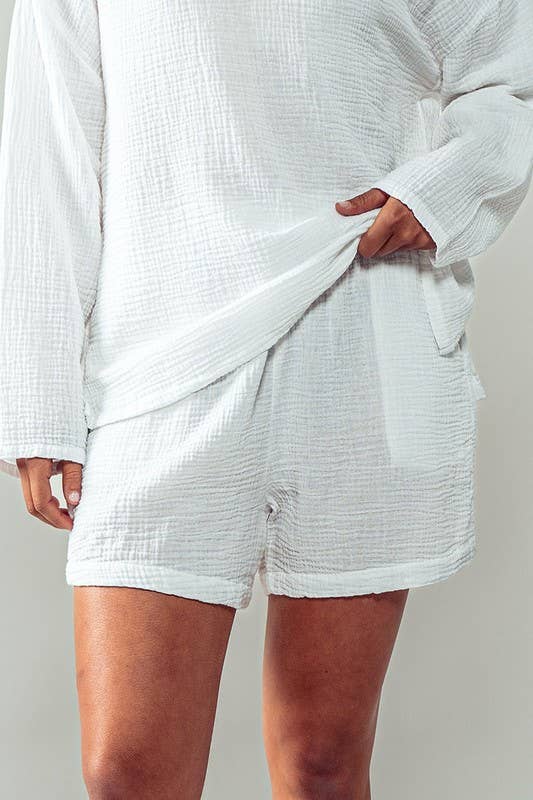 Urban Daizy Vintage Washed Bubble Gauze Lounge Shorts Black Lounge Shorts - Women's (UDZ-PT-00258) – alternate view 13