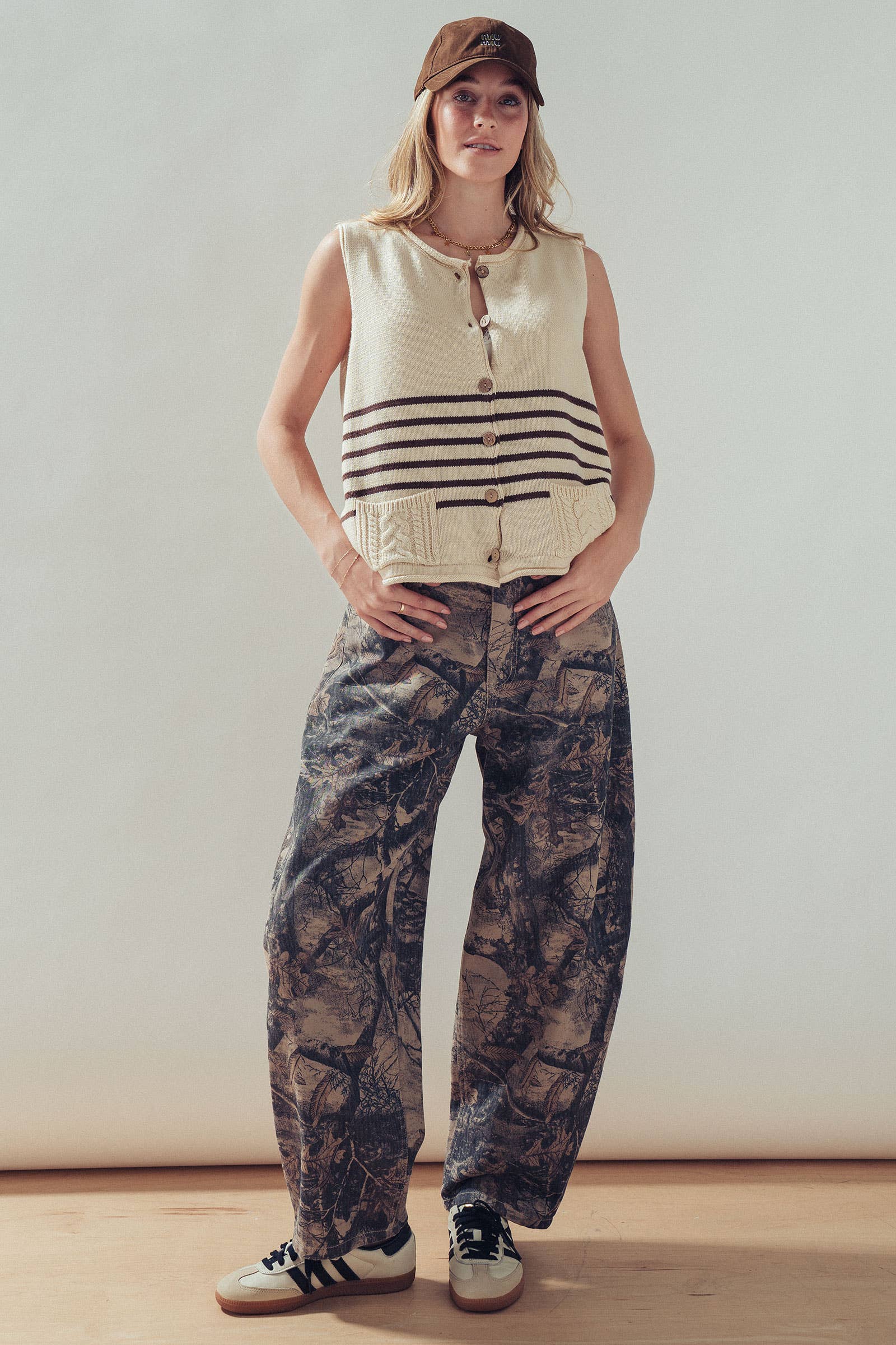 Forest Camo Print Barrel Leg Jeans