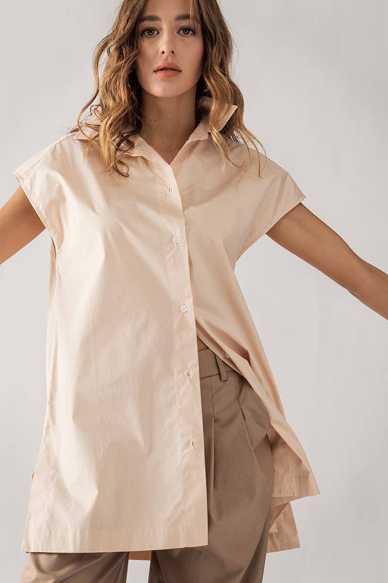 Short Sleeve Button-Up Tunic Top