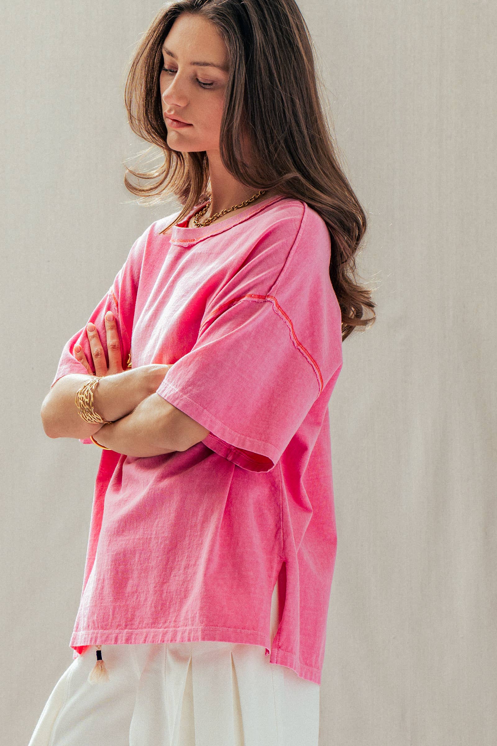 Contrast Stitch Mineral Wash Spring Oversized Tee