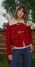 Toggle Front Sweater Jacket with Contrast Collar in RED - Women's Jackets & Blazers | Urban Daizy