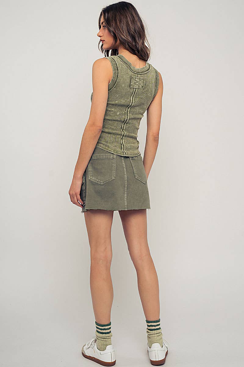 High Rise Raw Hem Utility Pocket Mini Cargo Skirt