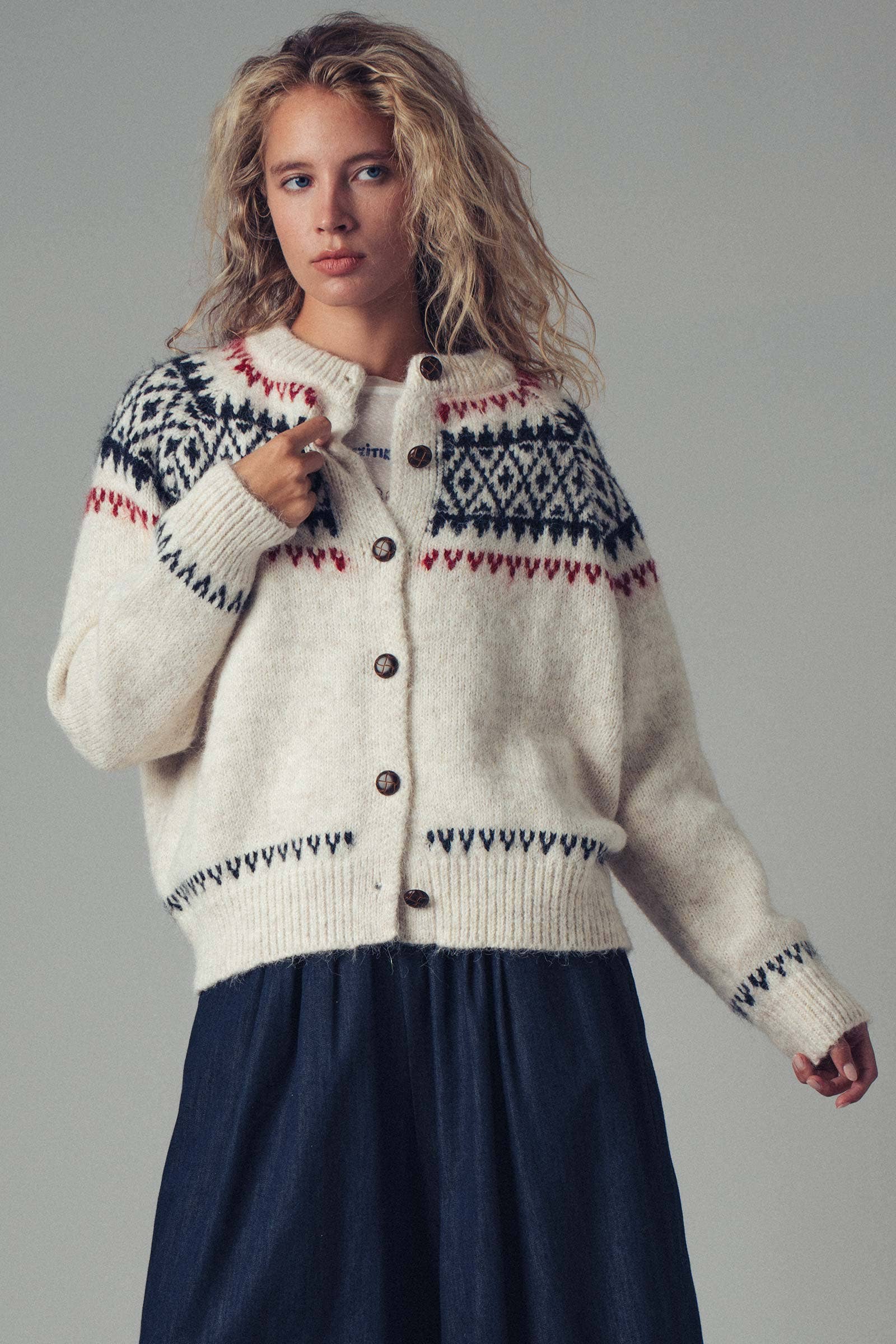 Urban Daizy Fair Isle Nordic Toggle Knit Cardigan Ivory Cardigan - Women's (UDZ-PT-00355) – alternate view 11