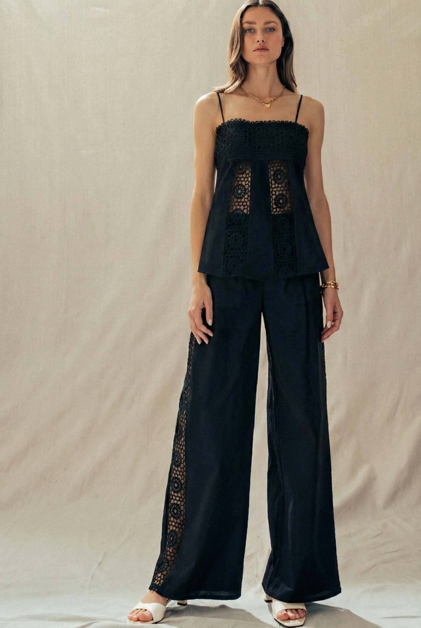 Cotton Eyelet Two-Piece Set Peplum Cami & Pants