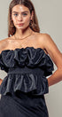 Urban Daizy Strapless Ruffle Smocked Waist Silky Peplum Top Black Blouse - Women's (UDZ-TP-00566)