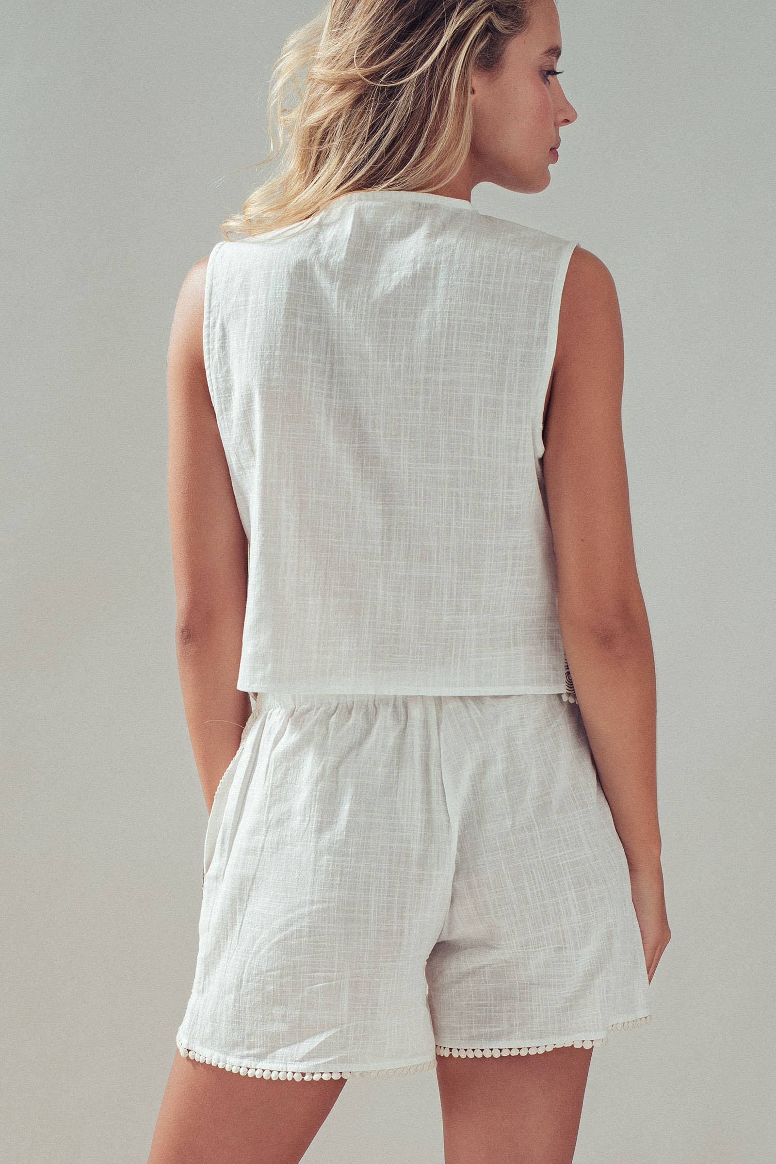 Spiral Embroidered Cotton Vest And Shorts Set