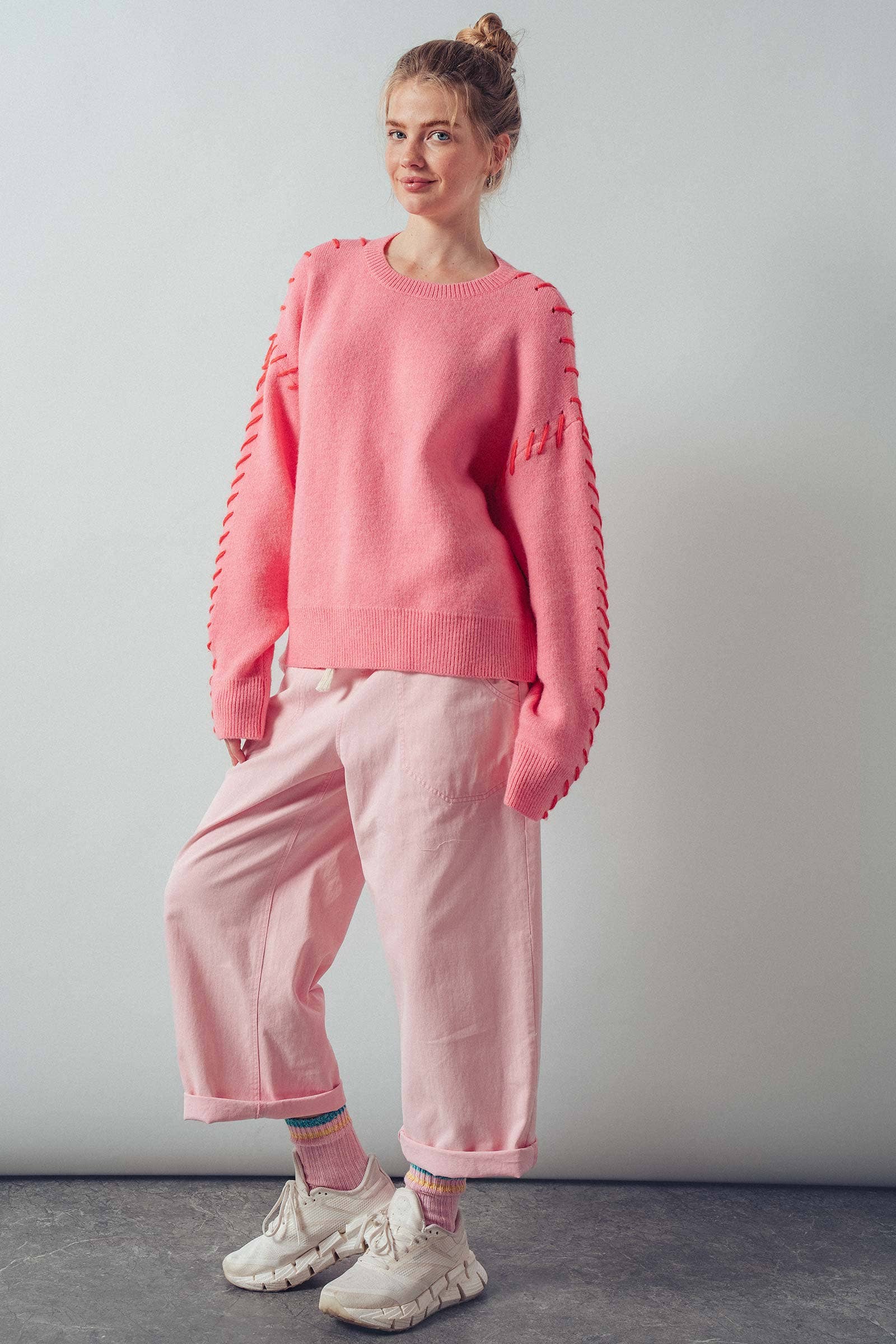 Contrast Whipstitch Detail Knit Sweater