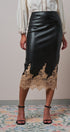 Faux Leather Lace Trim Midi Pencil Skirt in BLACK - Women's Midi Skirts | Urban Daizy