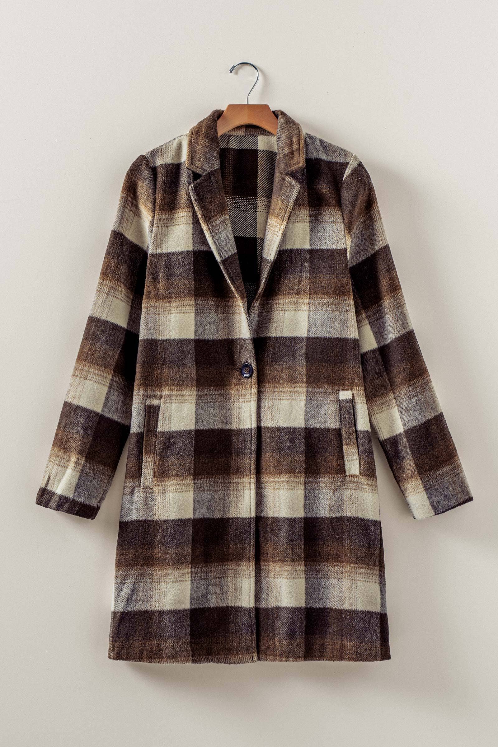 Urban Daizy Brushed Plaid Notched Lapel Coat Black Coat - Women's (UDZ-DR-00392) – alternate view 2