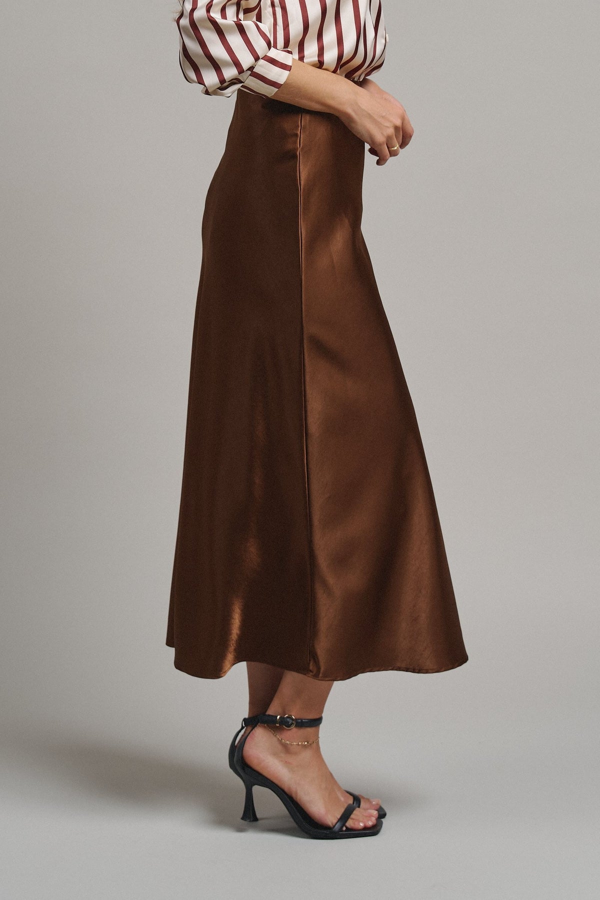 Bias Cut Satin Maxi Skirt with Fluid Drape in BROWN - Women's Midi Skirts | Urban Daizy