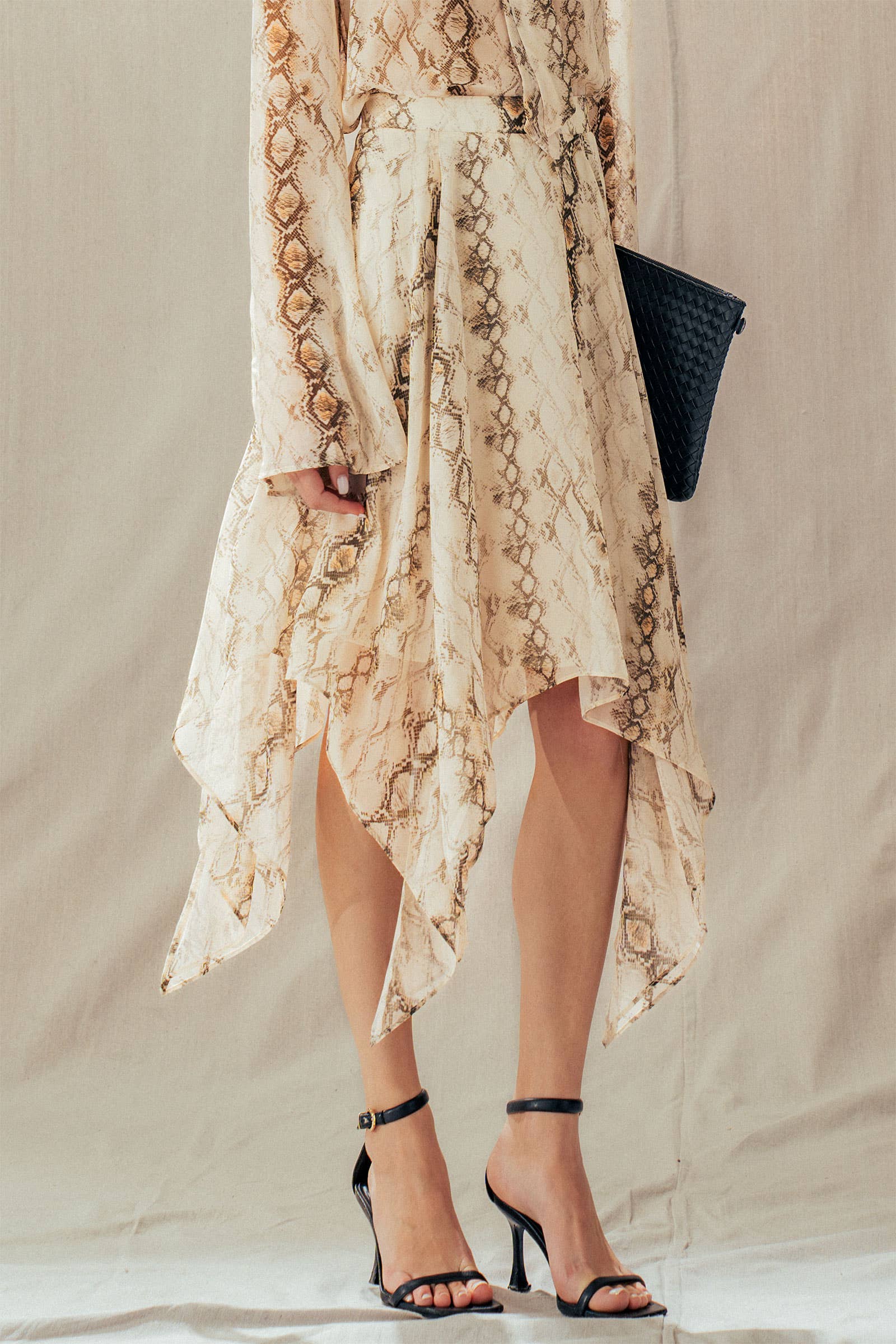 Urban Daizy Snake Print Handkerchief Hem Midi Skirt Cream-Multi Skirt - Women's (UDZ-SK-00178) – alternate view 6