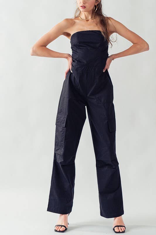 Urban Daizy Strapless Wide Leg Cargo Pocket Artisanal Jumpsuit Moss Jumpsuit - Women's (UDZ-JR-00002) – alternate view 18