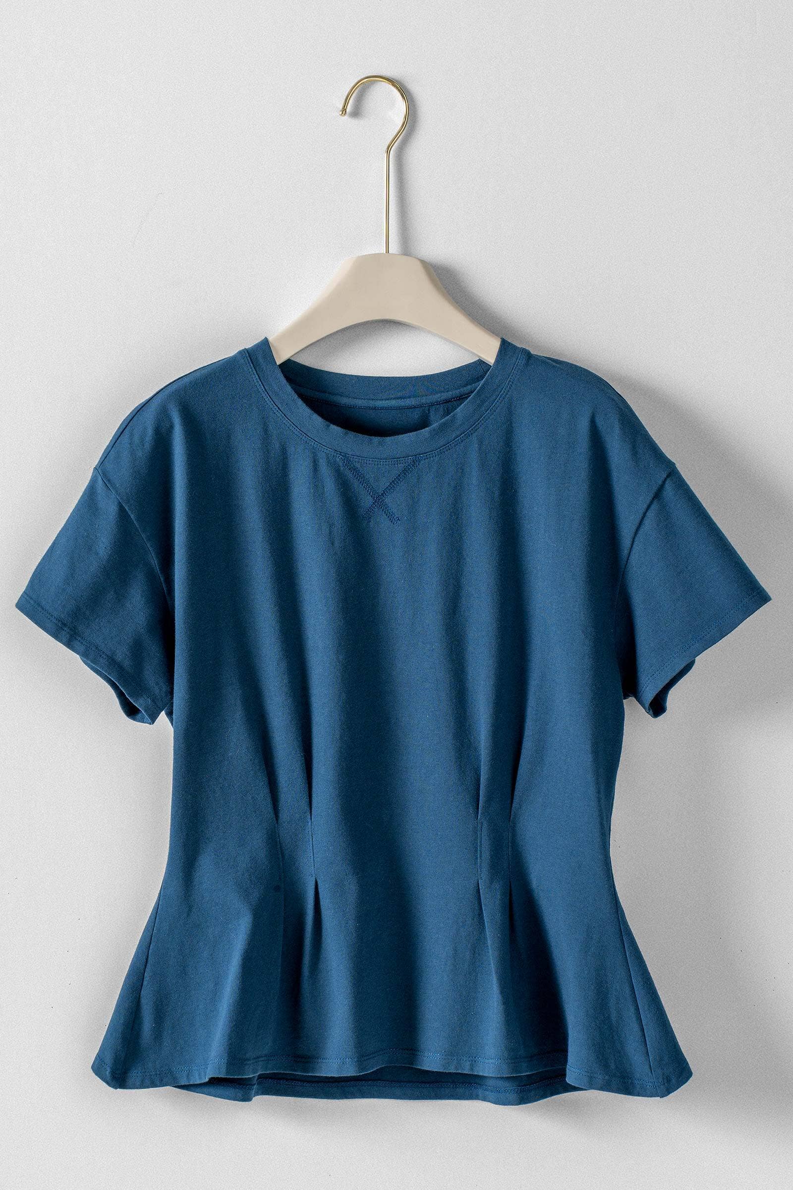 Urban Daizy Pleated Waist Cotton Spandex Everyday Tee Butter-Yellow T-Shirt - Women's (UDTP1324-Butter-Yellow) – alternate view 6