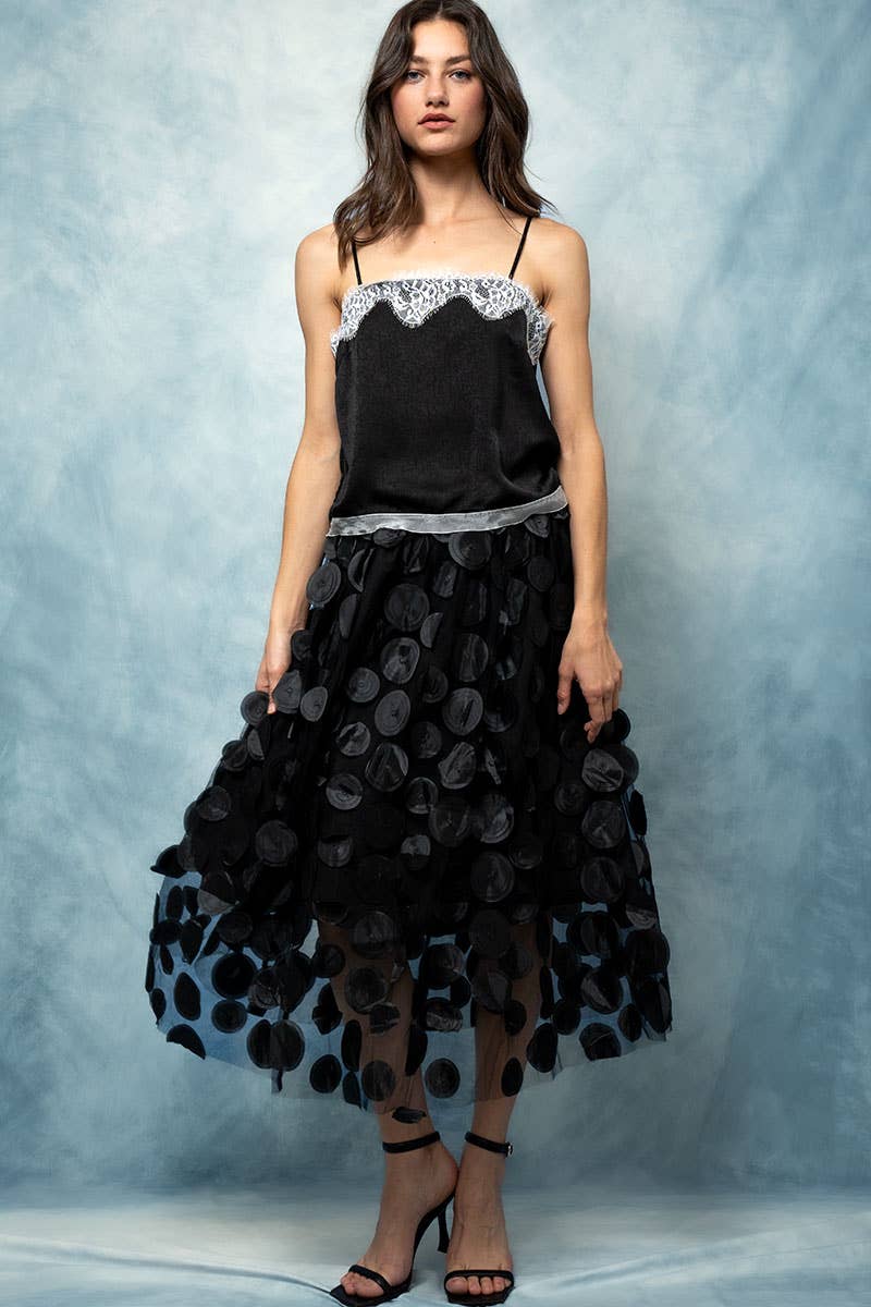 Urban Daizy Polka Dot Tulle Midi Skirt with Elastic Waist Black Skirt - Women's (UDZ-SK-00104) – alternate view 23