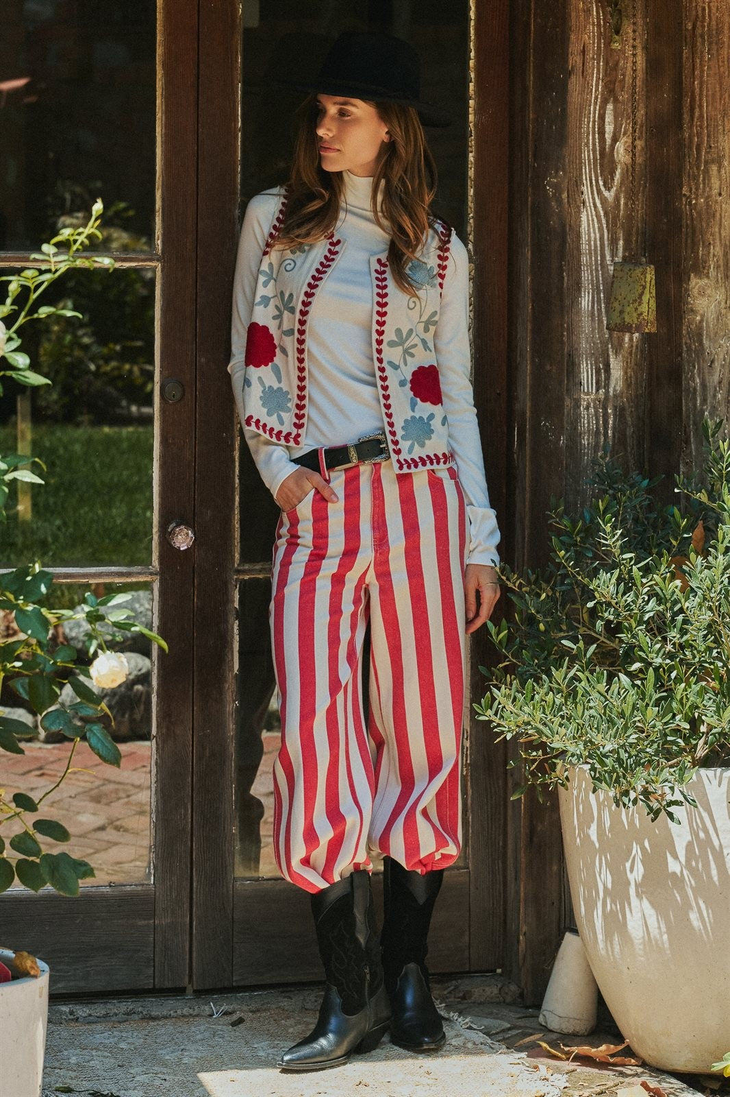 Floral Embroidered Corduroy Vest with Heart Vine Trim in IVORY - Women's Vests | Urban Daizy
