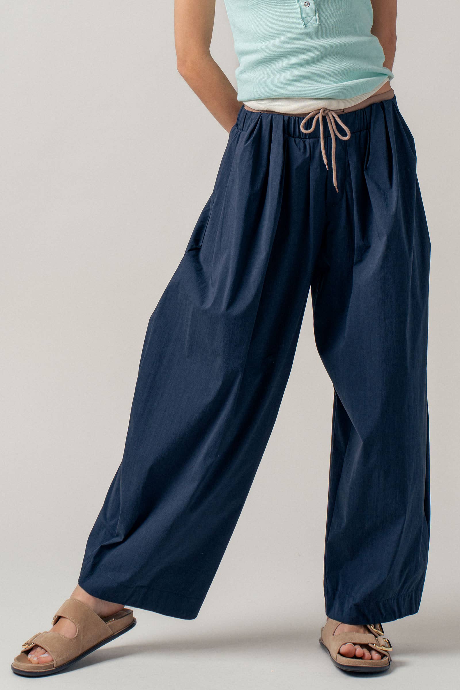 Urban Daizy Contrast Waist Cocoon Leg Pants Navy Pants - Women's (UDPT0102-Navy) – alternate view 3