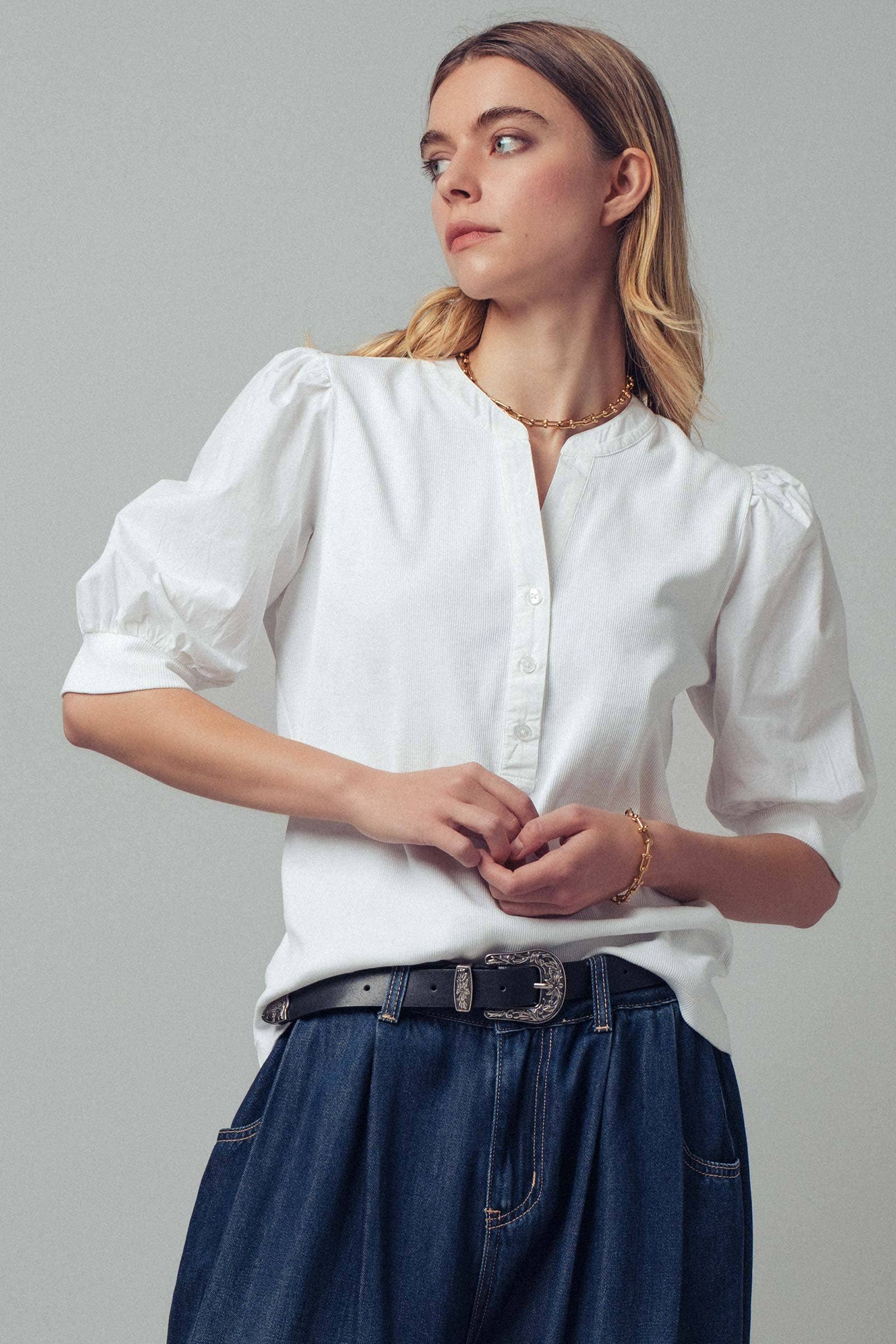 Puff Sleeve Henley Top