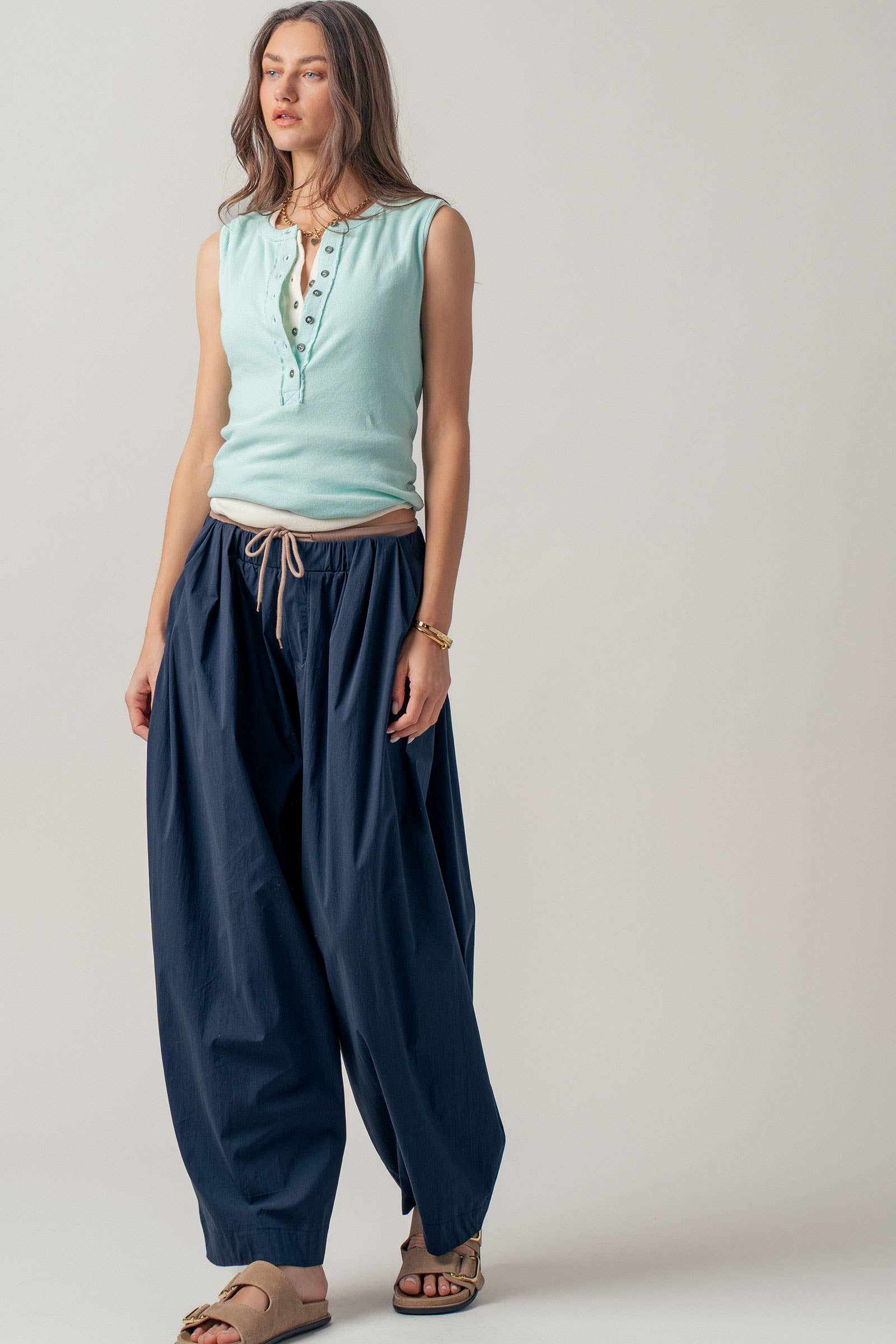 Urban Daizy Contrast Waist Cocoon Leg Pants Navy Pants - Women's (UDPT0102-Navy) – alternate view 9