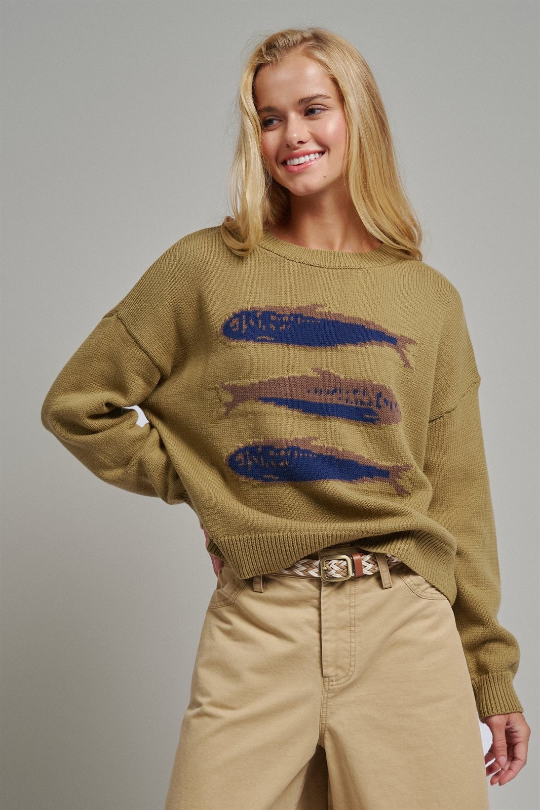 Seaside Sardine Oversized Summer Knit Sweater in LT OLIVE - Women's Sweaters | Urban Daizy