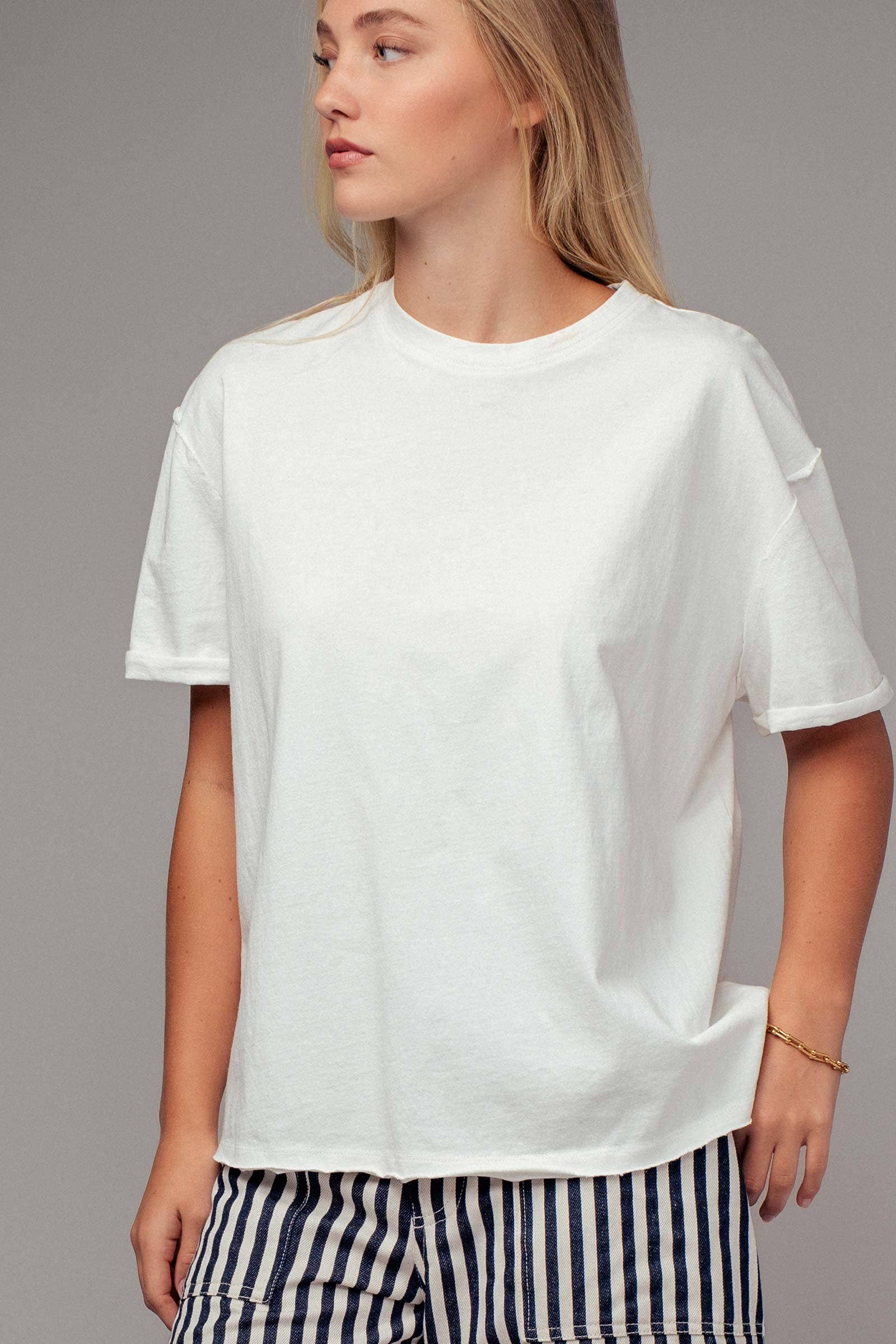 Urban Daizy Boxy Oversized Cotton Crewneck Tee Red T-Shirt - Women's (UDZ-TP-00810) – alternate view 4