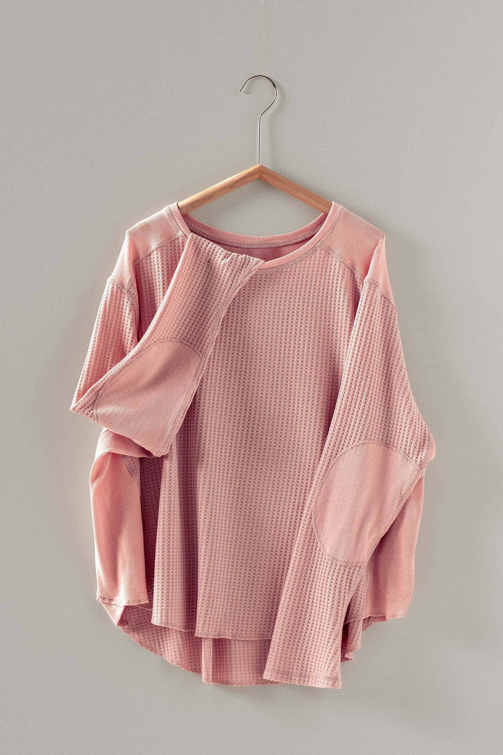 Oversized Waffle Knit High-Low Tunic Top