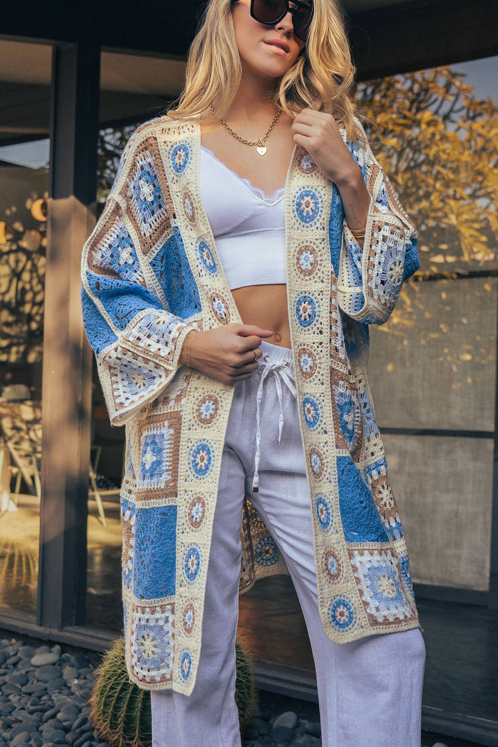 Granny Square Crochet Patchwork Duster Cardigan