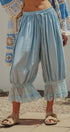 Boho Lace Trim Summer Linen Pants in BLUE - Women's Pants | Urban Daizy