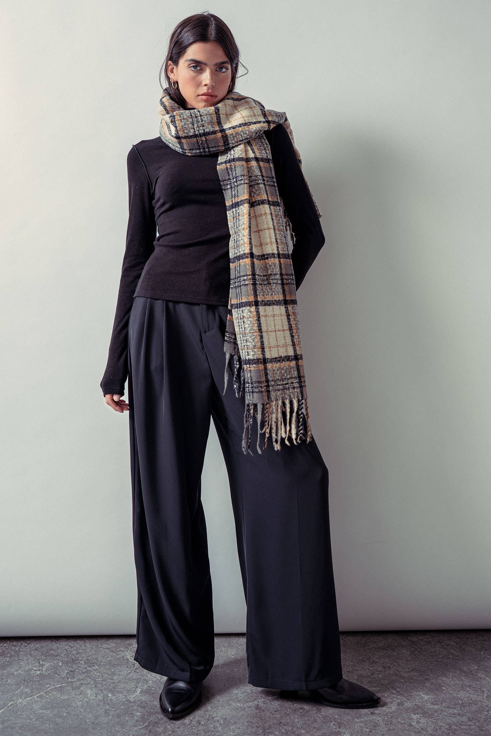 Soft Brushed Classic Plaid Fringe Scarf