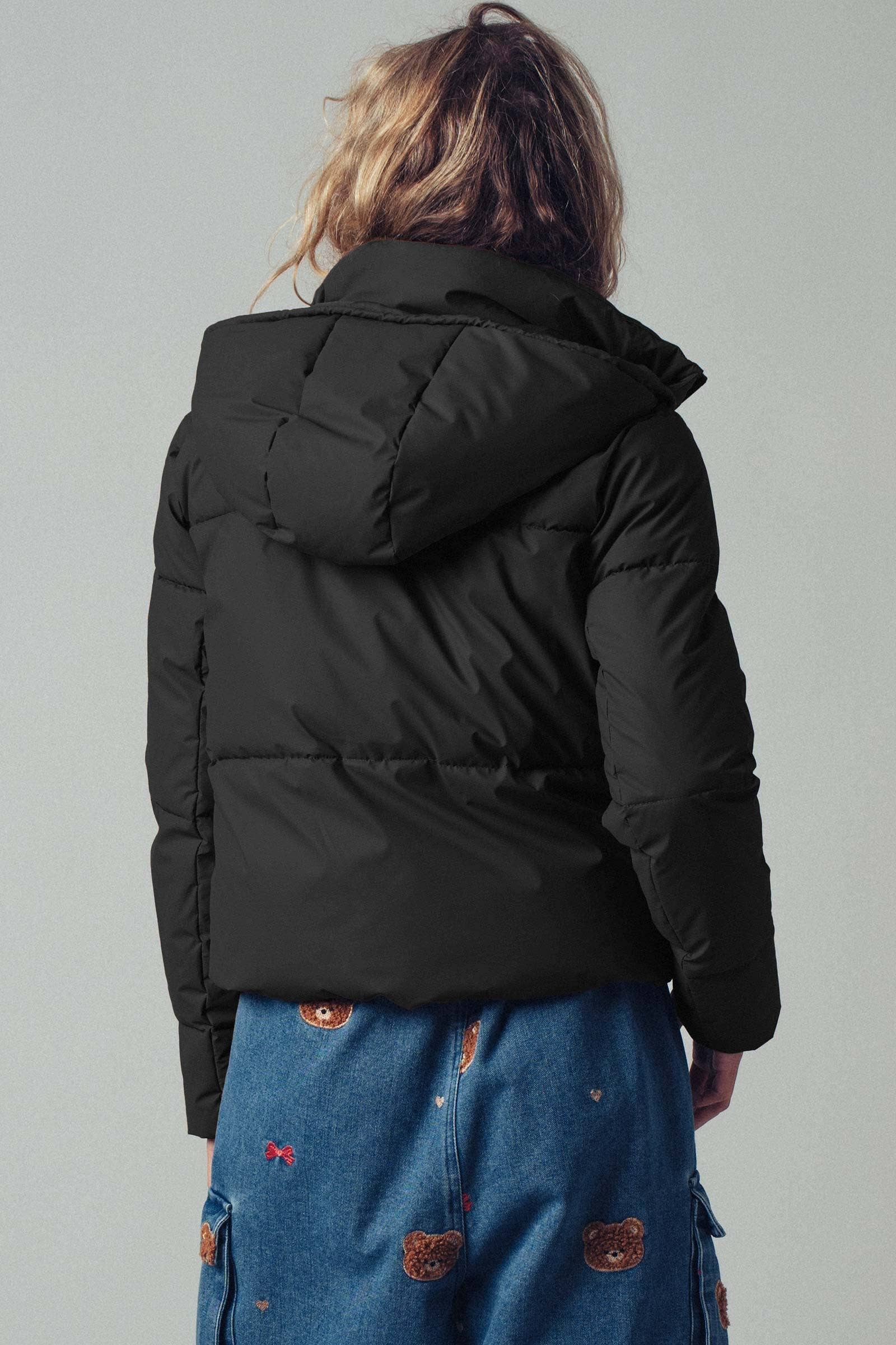 Urban Daizy Cozy Drawstring Hooded Puffer Jacket Black Puffer Jacket - Women's (UDZ-KN-00653) – alternate view 9