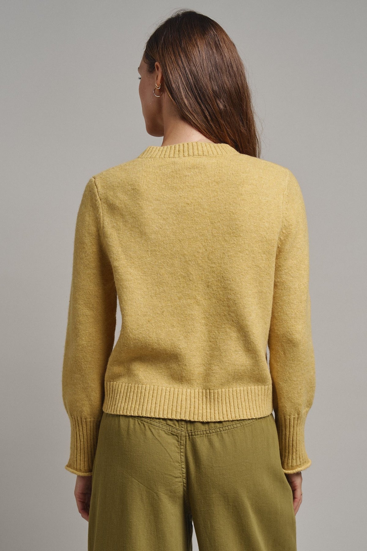 Floral Contrast Wool Blend Crew Neck Cardigan in HONEY GOLD - Women's Cardigans & Shrugs | Urban Daizy