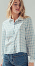 Urban Daizy Contrast Collar Plaid Button Front Shirt Blue Button Down Shirt - Women's (UDZ-TP-01003) – alternate view 7