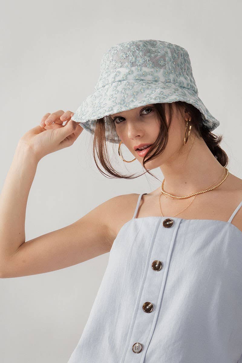 Urban Daizy Spring Floral Embroidered Daisy Pattern Bucket Hat Black Bucket Hat - Women's (UDZ-AC-00033) – alternate view 2