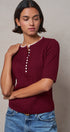 Wool Blend Cable Knit Henley with Contrast Neckline in BURGUNDY - Women's Sweaters | Urban Daizy