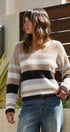 Cabin Stripe V Neck Sweater in TAUPE	 - Women's Sweaters | Urban Daizy