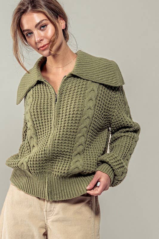 Urban Daizy Textured Cable Knit Sailor Jacket Beige-Buff Jacket - Women's (UDZ-OT-00317) – alternate view 9